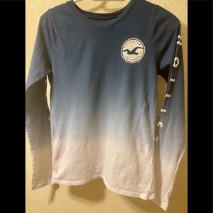 Hollister Long Sleeve Blue Ombre Logo Tee S